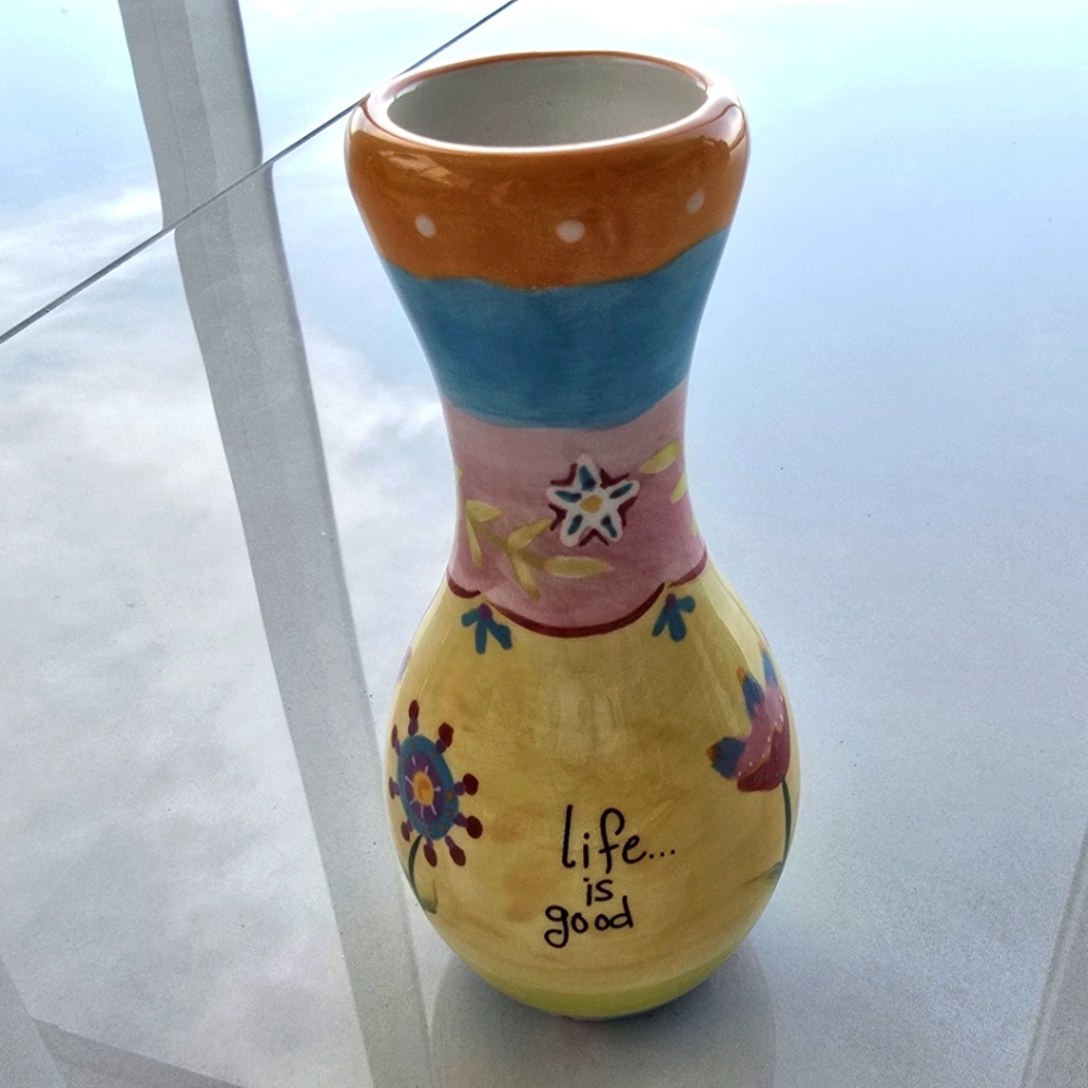 "Life... Is Good" Floral Bud Vase - Multicolored - OS